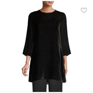 Eileen Fisher Silk Velvet Burnout Tunic Dress Black XS NWT